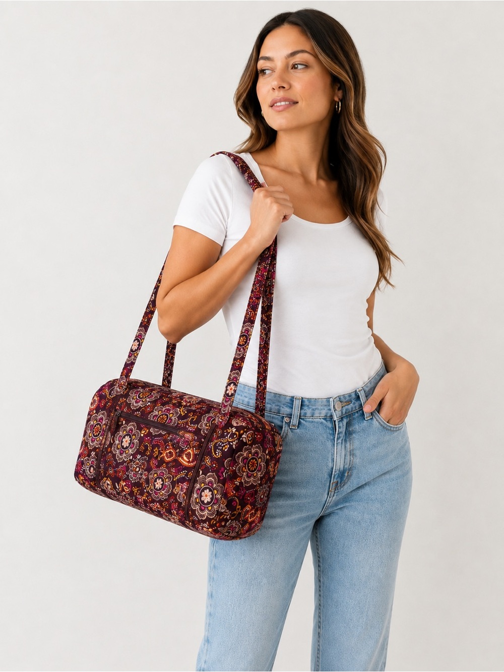 Vera Bradley Safari Sunset Paisley Design Small Duffel Bag Purple Orange
